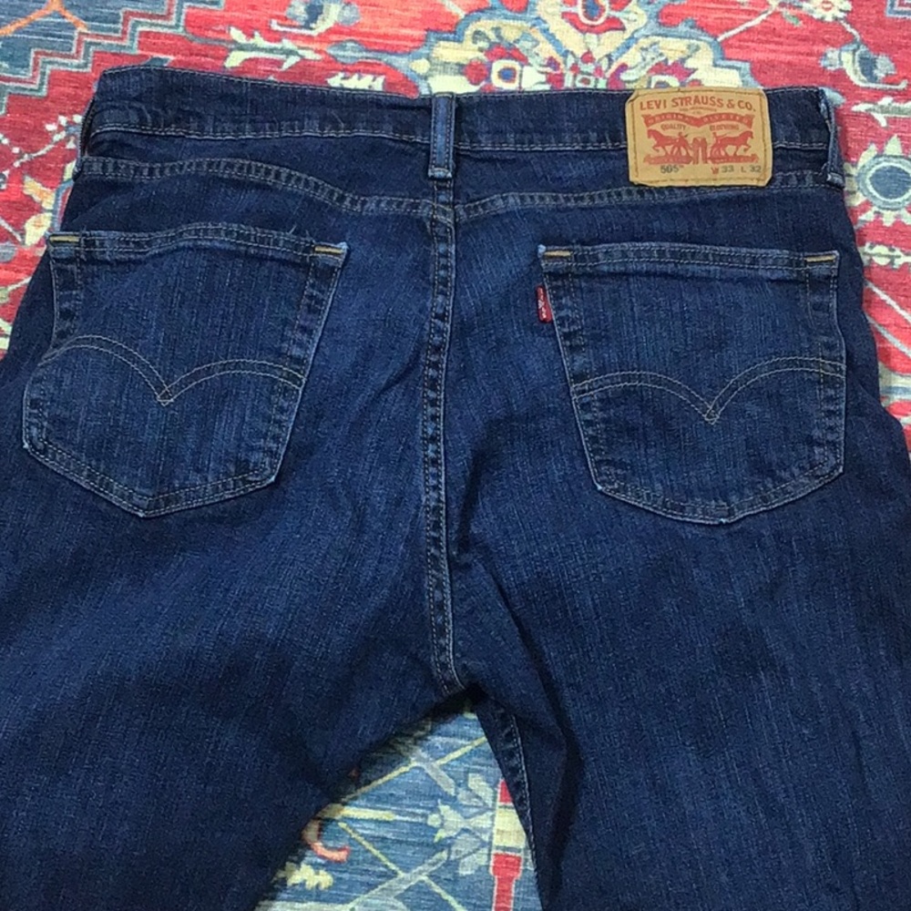 🐎 Levi’s 505 Regular Straight Leg Zip Front 33 X 32 Denim Blue Jeans - Picture 7 of 9
